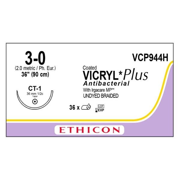 Vicryl Plus Suture 0 36" Triclosan/Polyglactin 910 Braid CT-1 Undyed 36/Bx