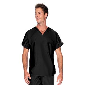 Scrub Shirt V-Neck 1 Pocket Short Sleeves Medium Black Unisex Ea