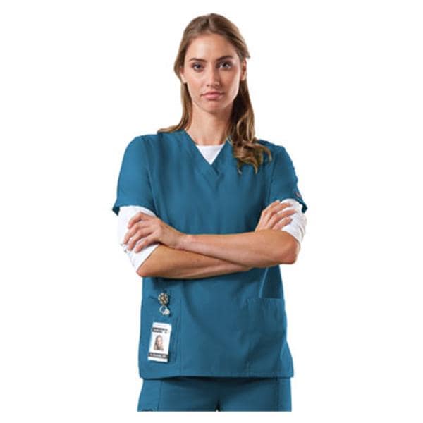 Cherokee Scrub Shirt V-Neck Short Sleeves 5X Large Caribbean Blue Womens Ea