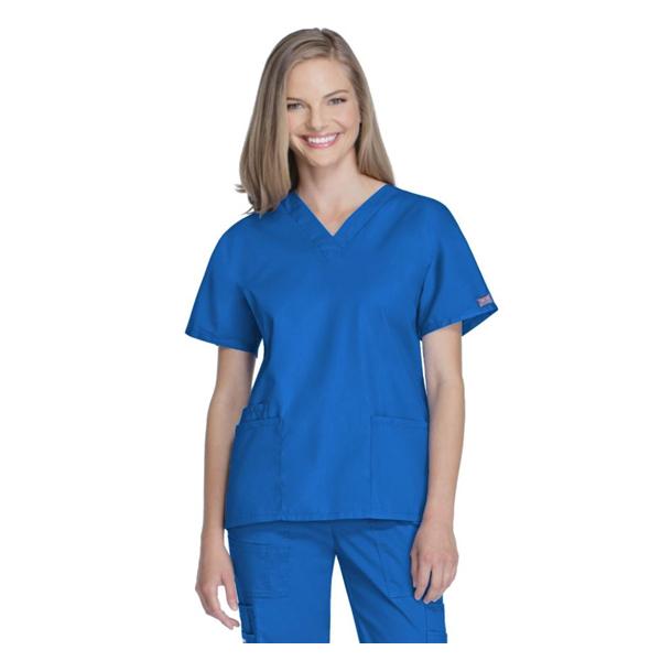 Cherokee Scrub Shirt V-Neck 3 Pockets Short Sleeves X-Small Royal Blue Womens Ea