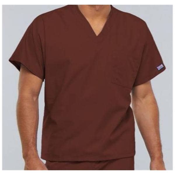Cherokee Scrub Shirt V-Neck 1 Pocket Short Sleeves X-Large Chocolate Unisex Ea