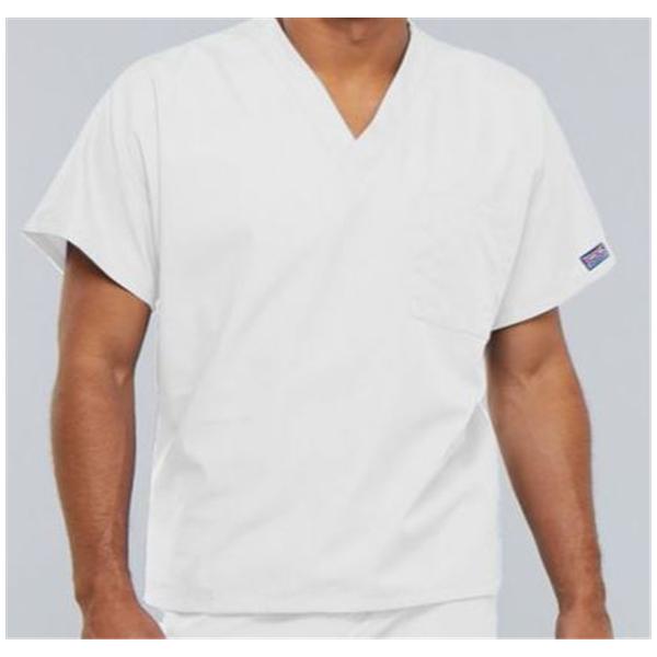 Cherokee Scrub Shirt V-Neck 1 Pocket Short Sleeves 4X Large White Unisex Ea