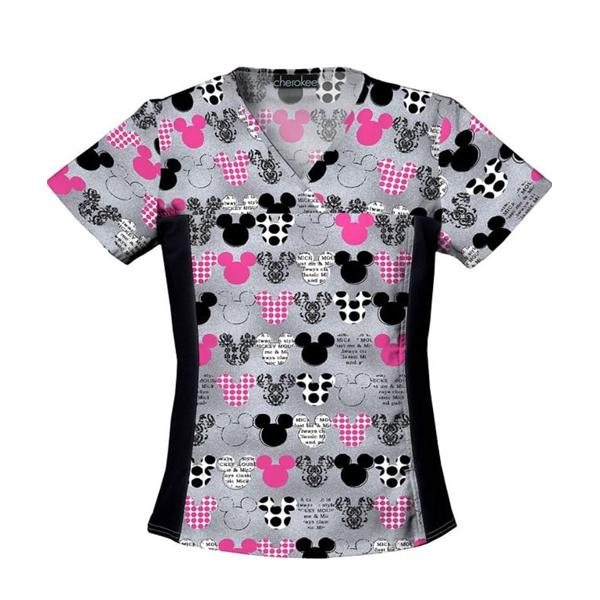 Scrub Shirt V-Neck 2 Pockets Medium Mickey Womens Ea