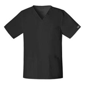 Cherokee Scrub Shirt V-Neck 4 Pockets Short Sleeves Medium Black Unisex Ea