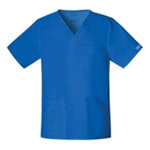 Cherokee Scrub Shirt V-Neck 4 Pockets Short Sleeves Medium Royal Blue Unisex Ea