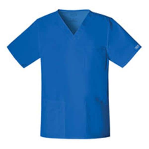 Cherokee Scrub Shirt V-Neck 4 Pockets Short Sleeves Medium Royal Blue Unisex Ea