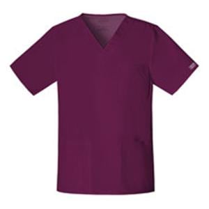 Cherokee Scrub Shirt V-Neck 4 Pockets Short Sleeves 2X Large Wine Unisex Ea
