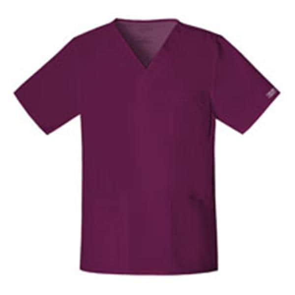 Cherokee Scrub Shirt V-Neck 4 Pockets Short Sleeves Medium Wine Unisex Ea