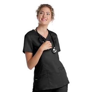 Scrub Top V-Neck Tunic 3 Pockets Small Black Womens Ea
