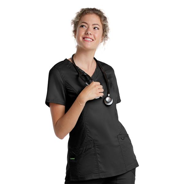 Scrub Top V-Neck Tunic 3 Pockets Small Black Womens Ea