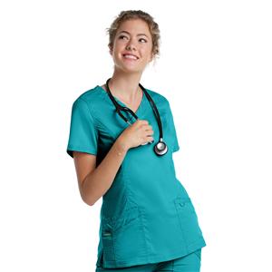 Scrub Top V-Neck Tunic 3 Pockets 2X Small Teal Womens Ea