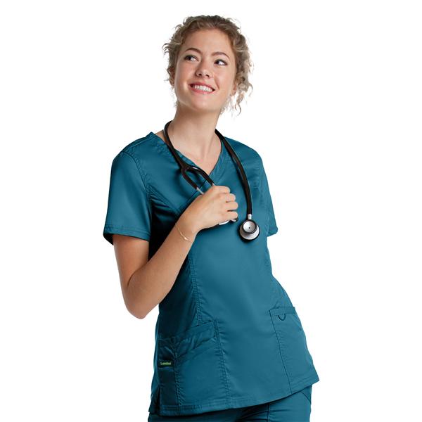 Scrub Top V-Neck Tunic 3 Pockets Small Caribbean Womens Ea
