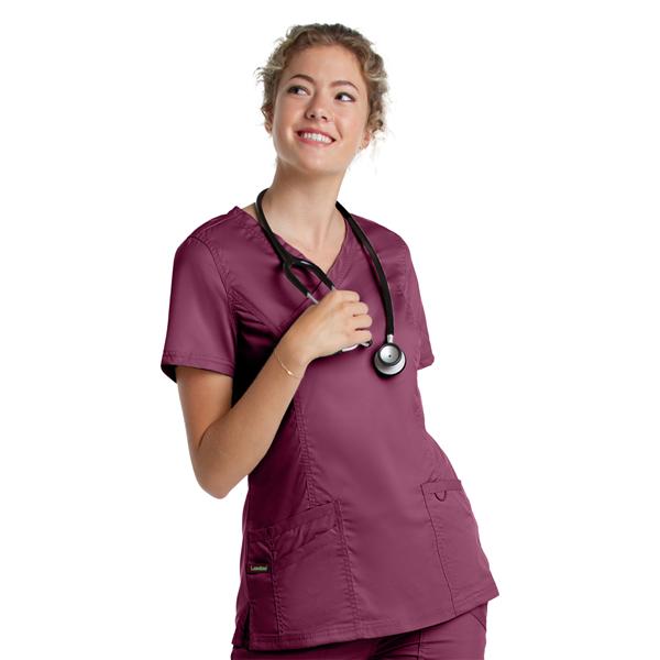 Scrub Top V-Neck Tunic 3 Pockets X-Large Wine Womens Ea