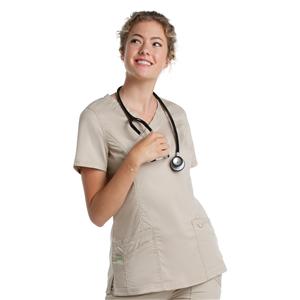 Scrub Top V-Neck Tunic 3 Pockets 2X Small Sand Womens Ea