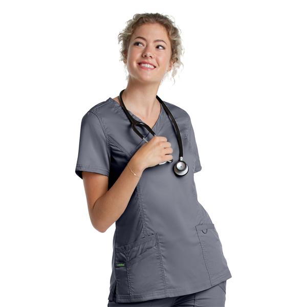 Scrub Top V-Neck Tunic 3 Pockets 2X Small Steel Womens Ea