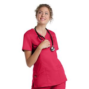 Scrub Top V-Neck Tunic 3 Pockets X-Large True Red Womens Ea