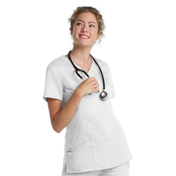 Scrub Top V-Neck Tunic 3 Pockets Medium White Womens Ea