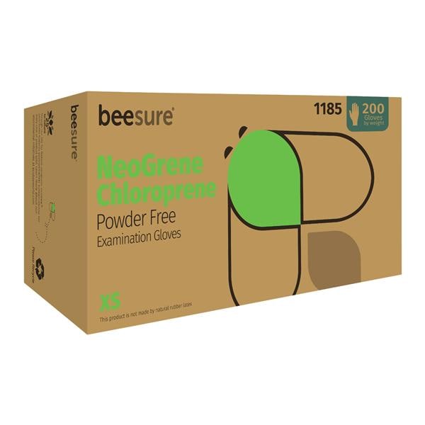 BeeSure NeoGrene Chloroprene Exam Gloves X-Small Green Non-Sterile, 10 BX/CA