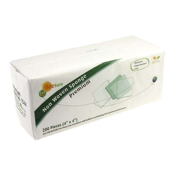 BeeSure Rayon/Polyester Blend Non-Woven Sponge 4" x 4" 4 Ply Non-...