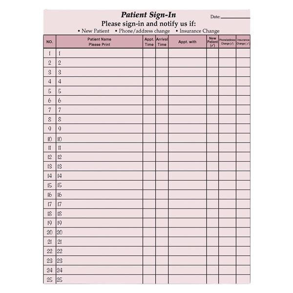 HIPAA Privacy Sign In Sheet 8.5 in x 11 in Burgundy 125/Pk