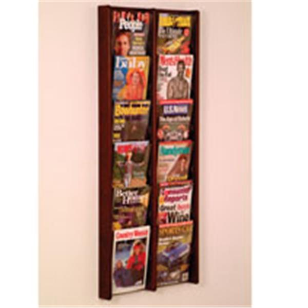 Stance Wall Magazine Display 12 Pockets Mahogany 21.25 in x 48 in x 3 in Ea