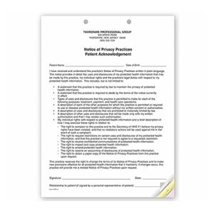 Notice of Privacy Practices HIPAA 5-1/2x8-1/2" White 3 Part 2 Hol...