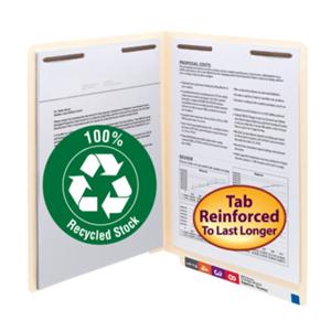 Manila Folder 8.5"x11" End Tab 100% Recycled Fasteners 1&3 50/Box...