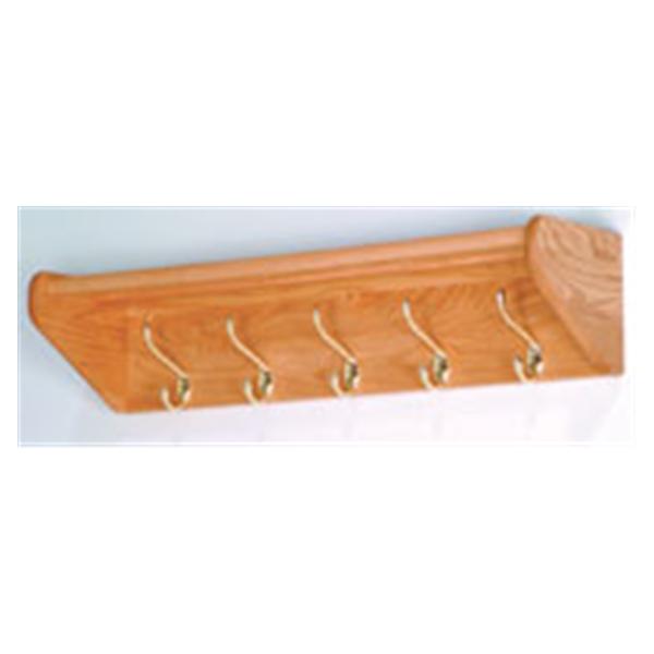 Hat & Coat Rack Light Oak With 5 Brass Hooks Ea