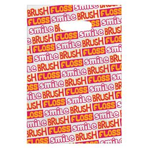 Scatter Print Bags Brush Floss Smile 2 Sided Print Orange / Pink 100/Bx