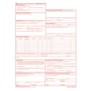 American Dental Association Insurance Claim Forms 2019 1-Part 8.5x11 Red 100/Pk