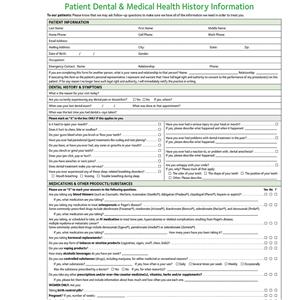 ADA Health History Forms 2021 2-Sided Paper White 8.5 in x 11 in 100/Pk