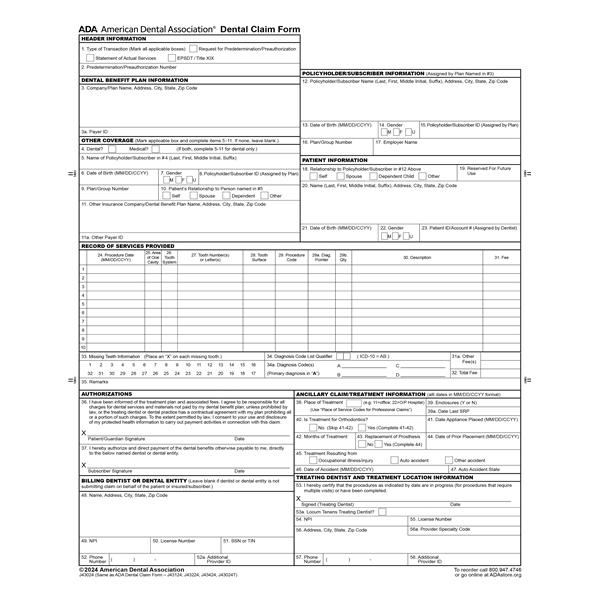 ADA 2-Sided Claim Forms 2024 8.5 in x 11 in White 100/Pk