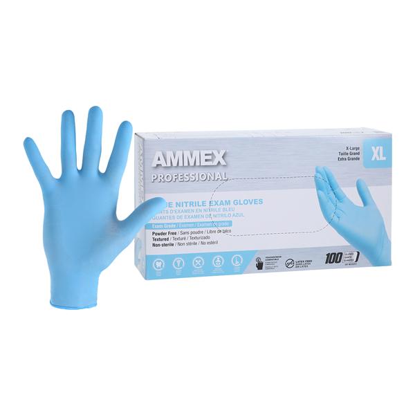 Ammex Nitrile Exam Gloves X-Large Blue Non-Sterile, 10 BX/CA
