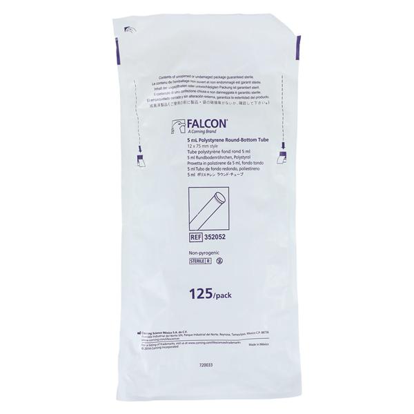 Falcon Test Tube Polystyrene 5mL 12x75mm Sterile 125/Pk, 8 PK/CA