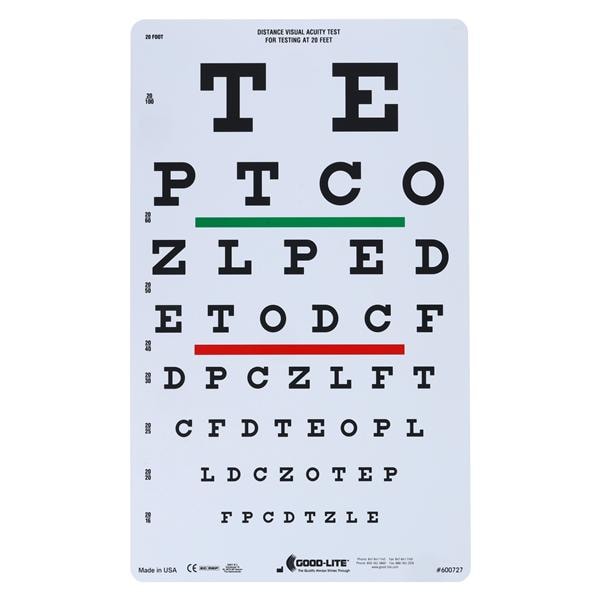 Eye Chart 20' Testing Distance Each