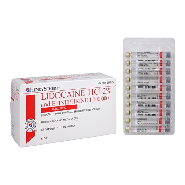 Lidocaine HCl 2% Epinephrine 1:100,000 1.7 mL 50/Bx, 20 BX/CA