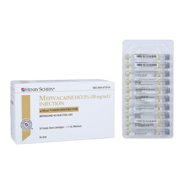 HSI Anesthetic Cartridge Mepivacaine HCl 3% Plain Tan 50/Box, 20...
