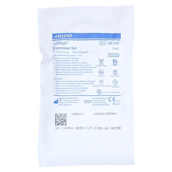IV Extension Set Needleless Priming Volume 1.2mL 7" Rotating Male...