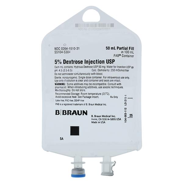 Injection Solution Dextrose 5%/Water 50mL Bag DEHP-Free Sterile E...