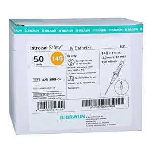 Introcan Safety IV Catheter 14 Gauge 1-1/4" Teflon Non-DEHP/Non-P...