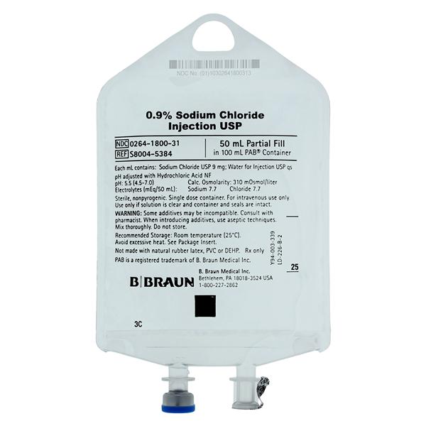 IV Injection Solution Sodium Chloride 0.9% 50mL Partial Additive...