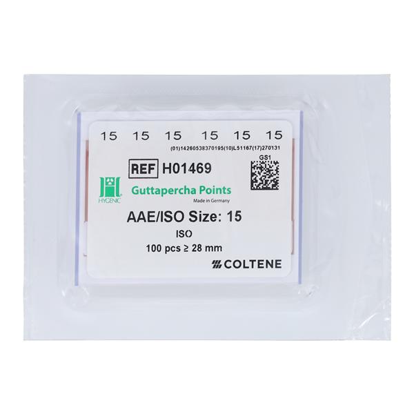 Hygenic Machine Rolled Gutta Percha Points Size 15 White 5Vls/Bx