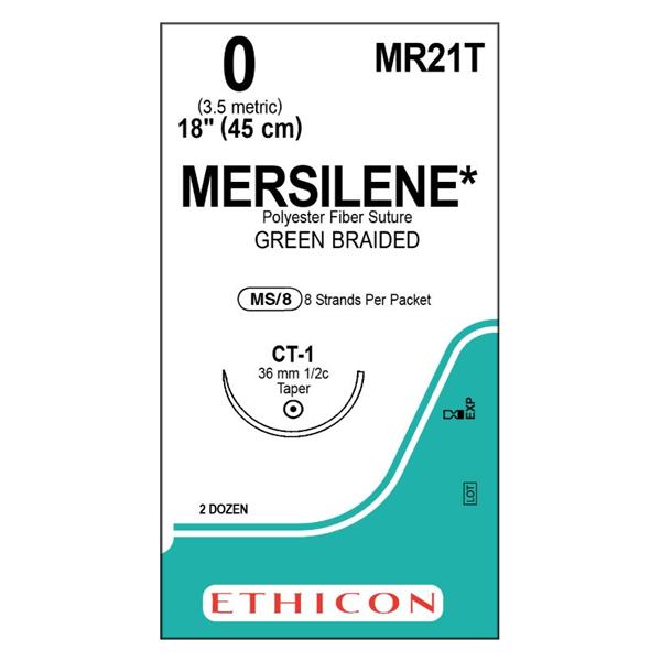 Mersilene Suture 0 18" Polyester Braid CT-1 Green 24/Bx