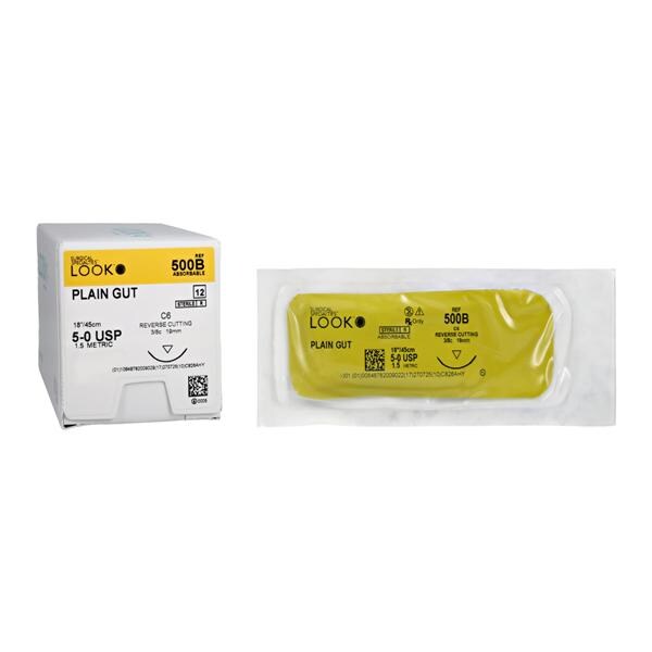 Suture Plain Gut Monofilament 5-0 18" Absorbable C-6 Reverse Cutt...