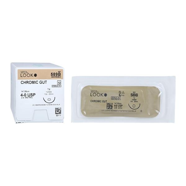 Suture 4-0 14" Chromic Gut Monofilament T-4 Undyed Beige 12/Bx