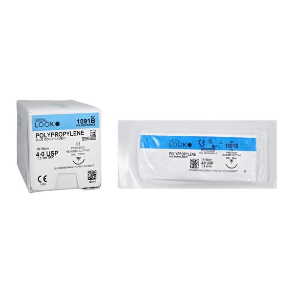 Look Suture Polypropylene Monofilament 4-0 18" Non-Absorbable C-3...
