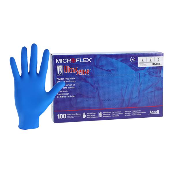 MICROFLEX UltraSense Nitrile Exam Gloves Large Standard Blue Non-Sterile, 10 BX/CA