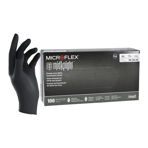 MICROFLEX MidKnight Nitrile Exam Gloves 2X-Large Standard Black Non-Sterile