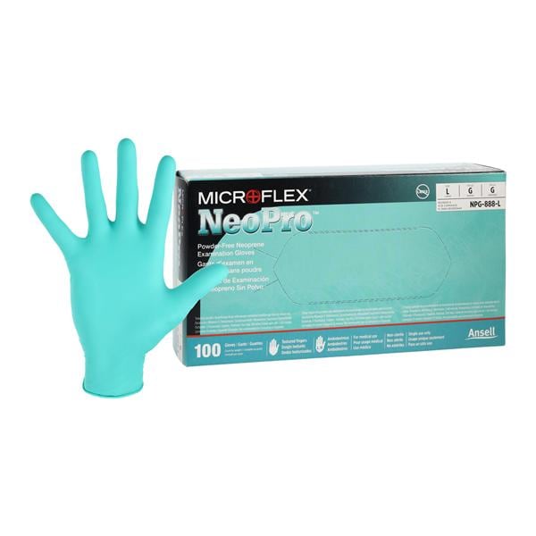 MICROFLEX NeoPro Neoprene Exam Gloves Large Standard Green Non-Sterile, 10 BX/CA
