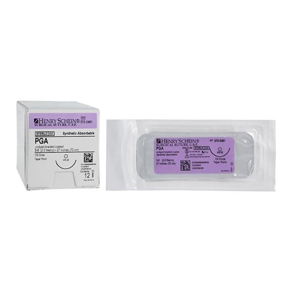 Monoderm Suture 3-0 27" Polyglycolic Acid Monofilament HR-26 Undyed 12/Bx